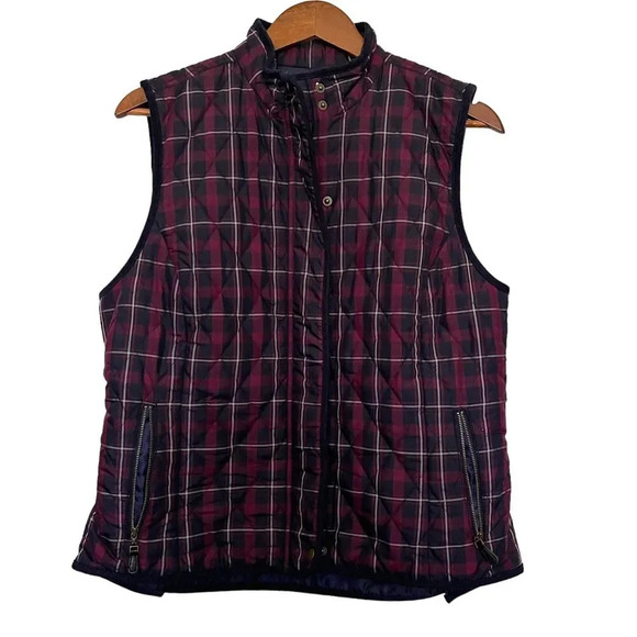 Talbots Tartan Plaid Quilted Vest Jacket Outdoor Gorpcore Size M Full Zip Button - Picture 1 of 7